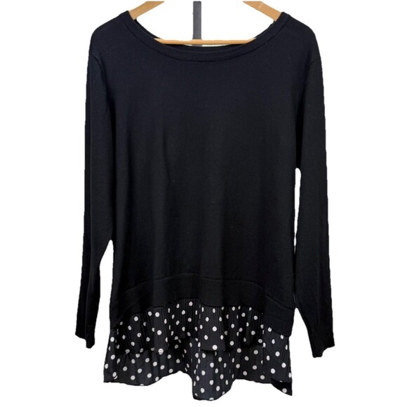 Marée Pour‎ Toi Black Split Back Polka Dot Ruffle Hem Sweater 12 14 Lagenlook - Picture 1 of 6